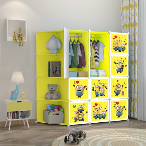 MINION YELLOW 12C DIY Rack Storage Cabinet Wardrobe Corner Rack With Almari Hanger (MN12CY)