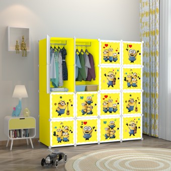 MINION YELLOW 16C DIY Rack Storage Cabinet Wardrobe With Almari Hanger (MN16Y)