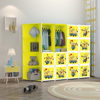 MINION YELLOW 16C DIY Rack Storage Cabinet Wardrobe Corner Rack With Almari Hanger (MN16CY)