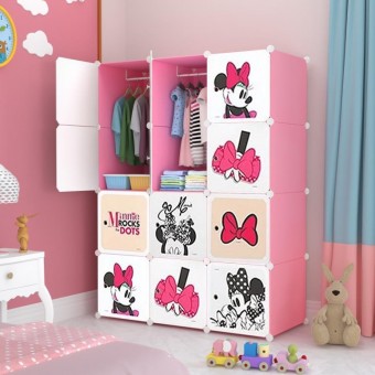 MINNIE PINK 12C DIY Rack Storage Cabinet Wardrobe With Almari Hanger (ME12P)
