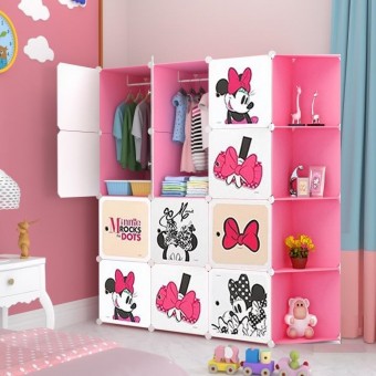 MINNIE PINK 12C DIY Rack Storage Cabinet Wardrobe Corner Rack With Almari Hanger (ME12CP)