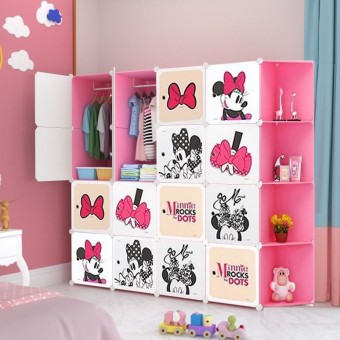 MINNIE PINK 16C DIY Rack Storage Cabinet Wardrobe Corner Rack With Almari Hanger (ME16CP)