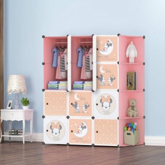 BABY MINNIE 12C DIY Rack Storage Cabinet Wardrobe Corner Rack With Almari Hanger (BM12CP)