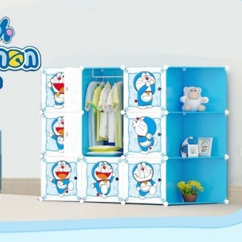 DORAEMON 9C DIY Rack Storage Cabinet Wardrobe Corner Rack With Almari Hanger (DR9CB)