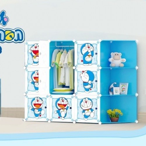 DORAEMON 9C DIY Rack Storage Cabinet Wardrobe Corner Rack With Almari Hanger (DR9CB)