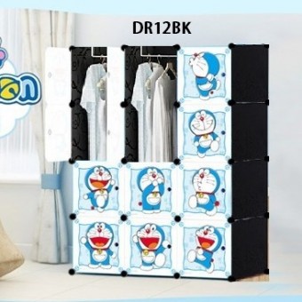 DORAEMON BLACK 12C DIY Rack Storage Cabinet Wardrobe With Almari Hanger (DR12BK)