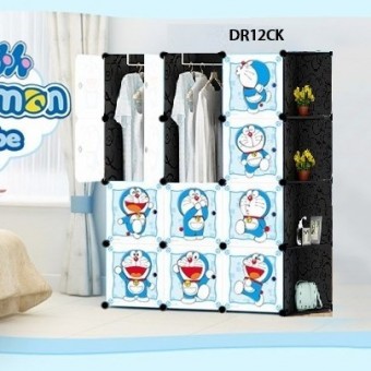 DORAEMON BLACK 12C DIY Rack Storage Cabinet Wardrobe Corner Rack With Almari Hanger (DR12CK)