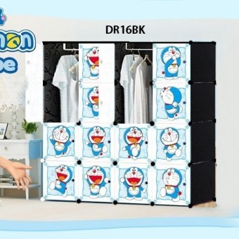 DORAEMON BLACK 16C DIY Rack Storage Cabinet Wardrobe With Almari Hanger (DR16BK)
