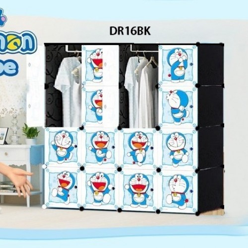 DORAEMON BLACK 16C DIY Rack Storage Cabinet Wardrobe With Almari Hanger (DR16BK)