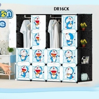 DORAEMON BLACK 16C DIY Rack Storage Cabinet Wardrobe Corner Rack With Almari Hanger (DR16CK)