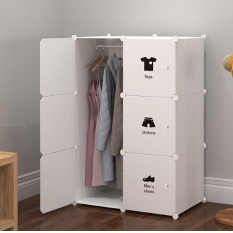 BLACK WHITE 6C DIY Rack Storage Cabinet Wardrobe With Almari Hanger (BW6WH)