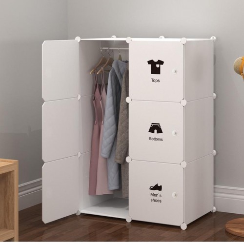 BLACK WHITE 6C DIY Rack Storage Cabinet Wardrobe With Almari Hanger (BW6WH)