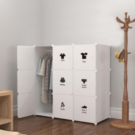 BLACK WHITE 9C DIY Rack Storage Cabinet Wardrobe With Almari Hanger (BW9WH)
