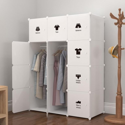 BLACK WHITE 12C DIY Rack Storage Cabinet Wardrobe With Almari Hanger (BW12WH)