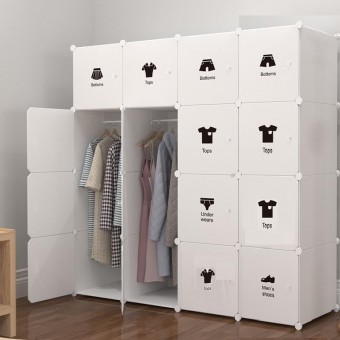 BLACK WHITE 16C DIY Rack Storage Cabinet Wardrobe With Almari Hanger (BW16WH)
