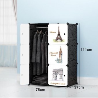 EURO BLACK 6C DIY Rack Storage Cabinet Wardrobe With Almari Hanger (EU6BK)