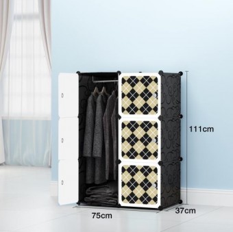 CHECKER BLACK 6C DIY Rack Storage Cabinet Wardrobe With Almari Hanger (CK6BK)