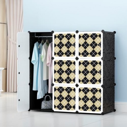 CHECKER BLACK 9C DIY Rack Storage Cabinet Wardrobe With Almari Hanger (CK9BK)