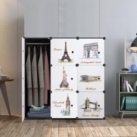 EURO BLACK 9C DIY Rack Storage Cabinet Wardrobe With Almari Hanger (EU9BK)