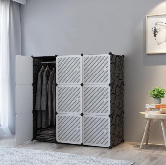 LINE WHITE 9C DIY Rack Storage Cabinet Wardrobe With Almari Hanger (LW9BK)