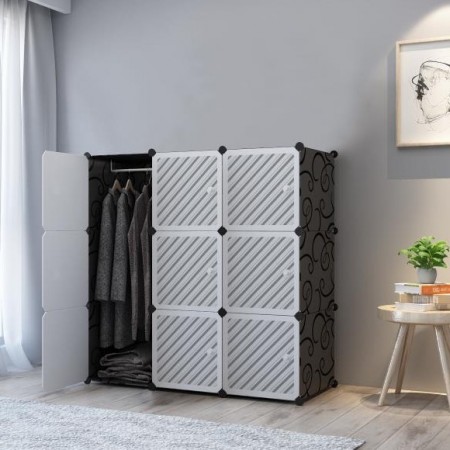 LINE WHITE 9C DIY Rack Storage Cabinet Wardrobe With Almari Hanger (LW9BK)