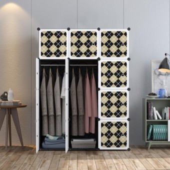 CHECKER BLACK 12C DIY Rack Storage Cabinet Wardrobe With Almari Hanger (CK12BK)