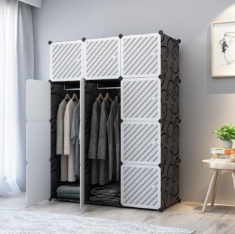 LINE WHITE 12C DIY Rack Storage Cabinet Wardrobe With Almari Hanger (LW12BK)