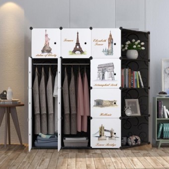EURO BLACK 12C DIY Rack Storage Cabinet Wardrobe Corner Rack With Almari Hanger (EU12CK)