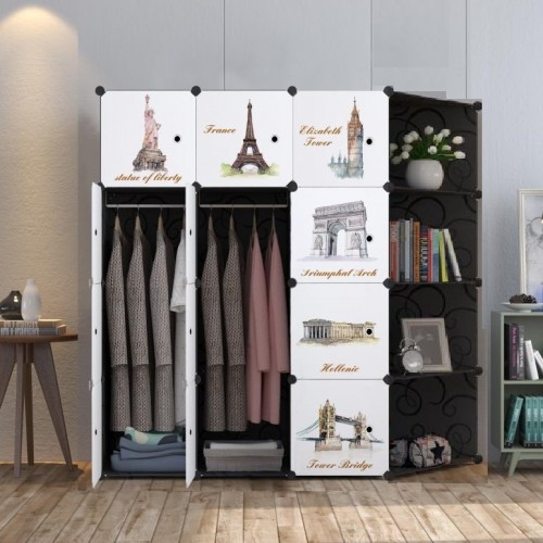 EURO BLACK 12C DIY Rack Storage Cabinet Wardrobe Corner Rack With Almari Hanger (EU12CK)