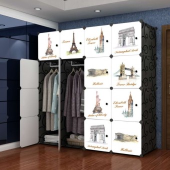 EURO BLACK 16C DIY Rack Storage Cabinet Wardrobe With Almari Hanger (EU16BK)