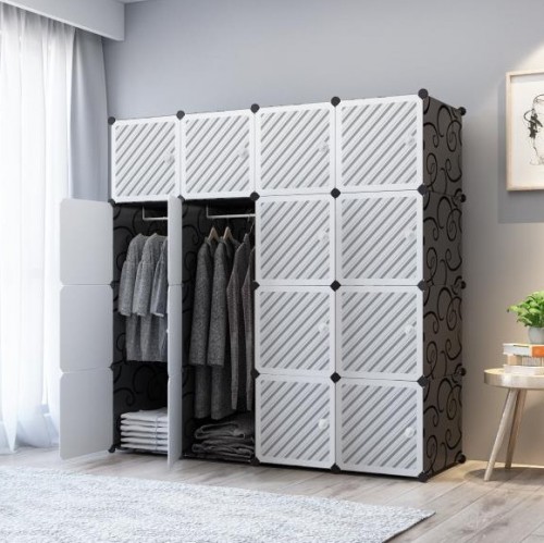 LINE WHITE 16C DIY Rack Storage Cabinet Wardrobe With Almari Hanger (LW16BK)