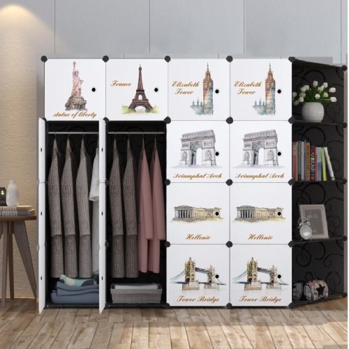 EURO BLACK 16C DIY Rack Storage Cabinet Wardrobe Corner Rack With Almari Hanger (EU16CK)