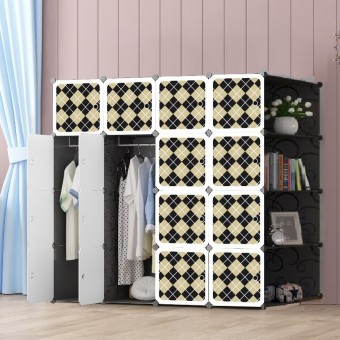 CHECKER BLACK 16C DIY Rack Storage Cabinet Wardrobe Corner Rack With Almari Hanger (CK16CK)