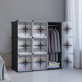 PLAIN FLOWER BLACK 9C DIY Rack Storage Cabinet Wardrobe With Almari Hanger (PM9BK)