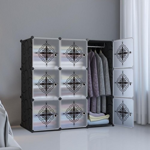 PLAIN FLOWER BLACK 9C DIY Rack Storage Cabinet Wardrobe With Almari Hanger (PM9BK)