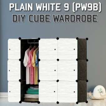 PLAIN WHITE 9C DIY Rack Storage Cabinet Wardrobe With Almari Hanger (PW9B)
