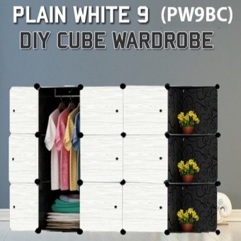 PLAIN WHITE 9CR DIY Rack Storage Cabinet Wardrobe Corner Rack With Almari Hanger (PW9BC)