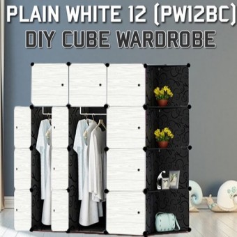 PLAIN WHITE 12C DIY Corner Rack Storage Cabinet Wardrobe With Almari Hanger (PW12BC)