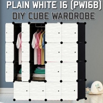 PLAIN WHITE 16C DIY Rack Storage Cabinet Wardrobe With Almari Hanger (PW16B)