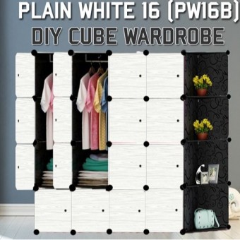 PLAIN WHITE 16C DIY Corner Rack Storage Cabinet Wardrobe With Almari Hanger (PW16BC)