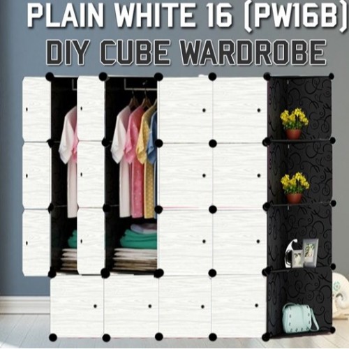 PLAIN WHITE 16C DIY Corner Rack Storage Cabinet Wardrobe With Almari Hanger (PW16BC)