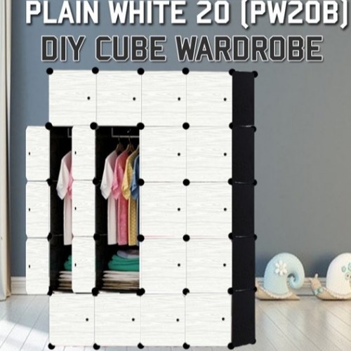 PLAIN WHITE 20C DIY Rack Storage Cabinet Wardrobe With Almari Hanger (PW20B)
