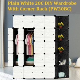 PLAIN WHITE 20C DIY Corner Rack Storage Cabinet Wardrobe With Almari Hanger (PW20BC)