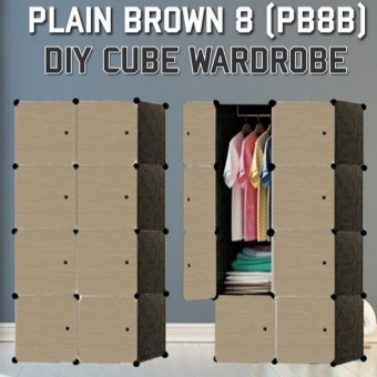 PLAIN BROWN 8C DIY Rack Storage Cabinet Wardrobe With Almari Hanger (PB8B)