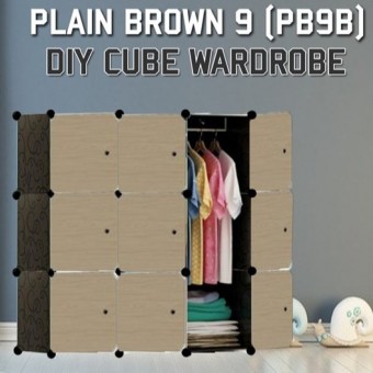PLAIN BROWN 9C DIY Rack Storage Cabinet Wardrobe With Almari Hanger (PB9B)