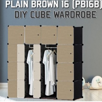 PLAIN BROWN 16C DIY Rack Storage Cabinet Wardrobe With Almari Hanger (PB16B)