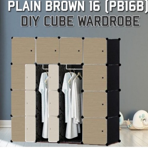 PLAIN BROWN 16C DIY Rack Storage Cabinet Wardrobe With Almari Hanger (PB16B)