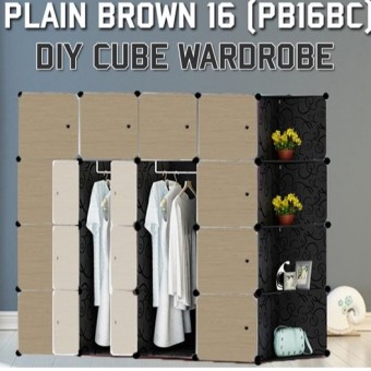PLAIN BROWN 16C DIY Corner Rack Storage Cabinet Wardrobe With Almari Hanger (PB16BC)