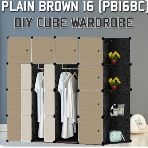PLAIN BROWN 16C DIY Corner Rack Storage Cabinet Wardrobe With Almari Hanger (PB16BC)