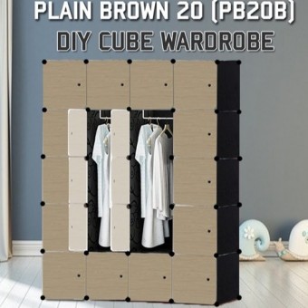 PLAIN BROWN 20C DIY Rack Storage Cabinet Wardrobe With Almari Hanger (PB20B)